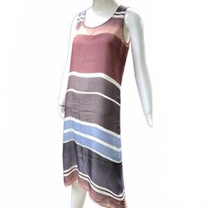 Lafayette Classic and Elegant Striped Sleeveless Lined Silk Shift Dress Small